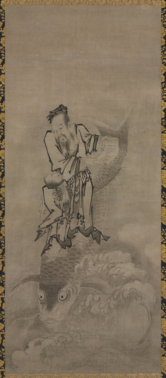 Hotei with Daoist Immortals: Immortal Riding Carp od Kyūseki Tomonobu