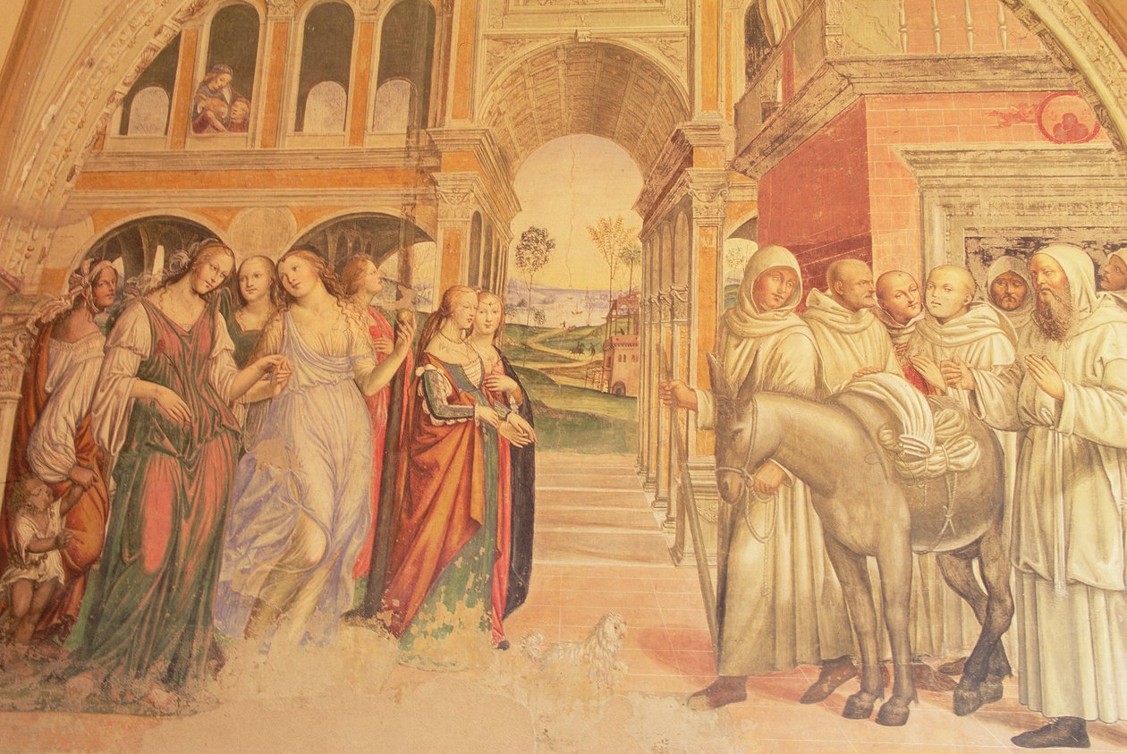 Florent posílá do kláštera volné ženy ze života sv. Benedikta, 1497-98 od L. and Sodoma, G. Signorelli