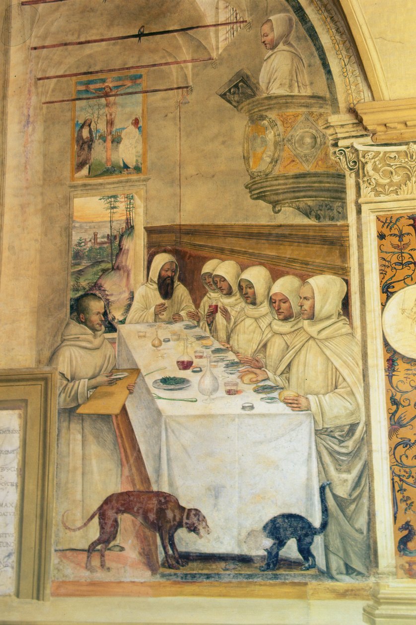 Svatý Benedikt nachází mouku a krmí mnichy, ze Života svatého Benedikta, 1497-98. od L. and Sodoma, G. Signorelli