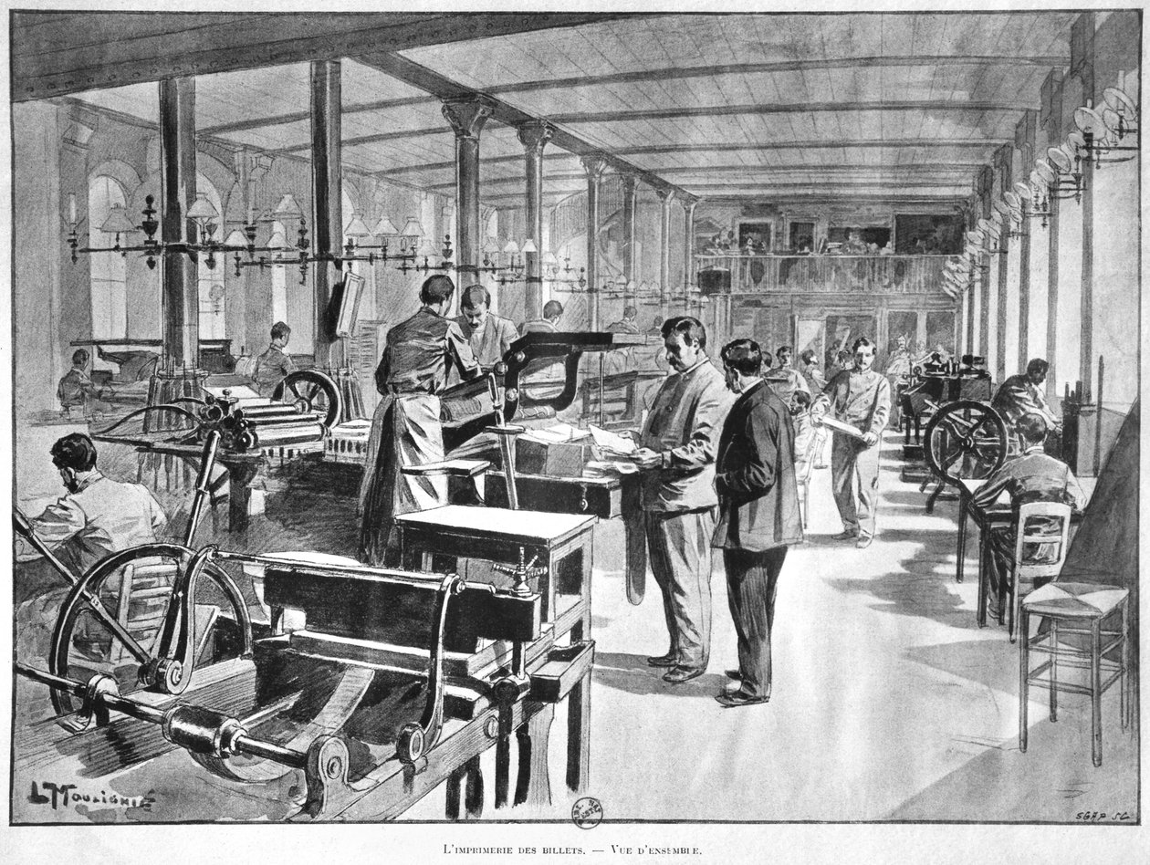 Tisk bankovek na pařížské bance Francie, 1897 od L. Moulignie