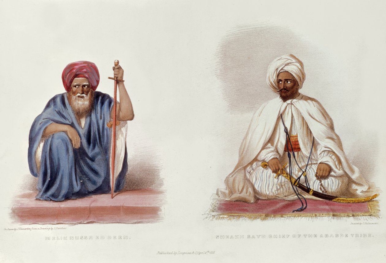 Melik Nussr Ed Deen a Sheakh Sayd, náčelník kmene Ababde, ilustrace z Travels in Ethiopia od G.A. Hoskins od L. after Bandoni