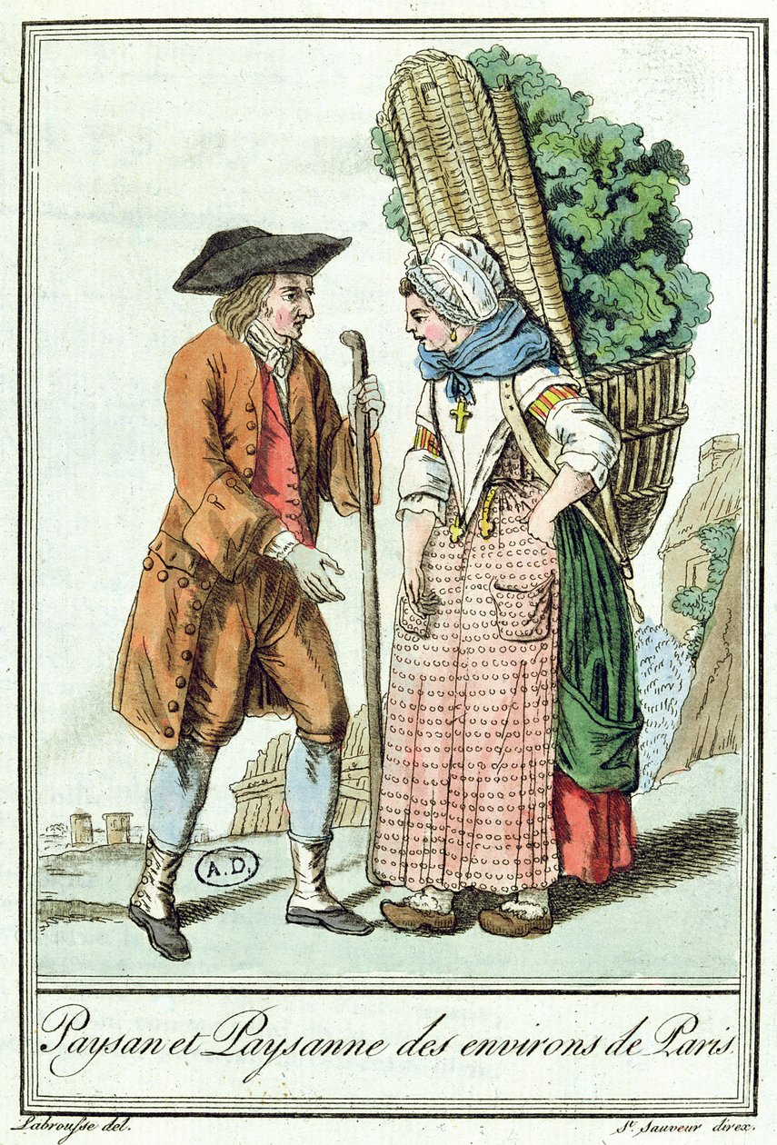 Rolníci z pařížského kraje, z knihy "Encylopedie cest" od Julese Grasseta de Saint-Sauveur (1757-1810) 1796 od L.F. Labrousse
