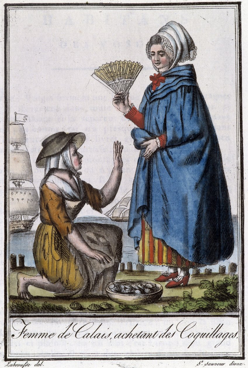 Femme de Calais kupuje mušle – v “”Encyklopedie cest”” od J. Grasset St Sauveur, Deron, Paříž od L.F. Labrousse
