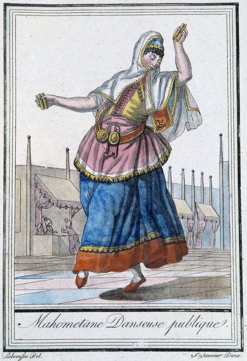 Mohamedánský tanečník pro veřejnost – v „“Encyclopédie des voyages”” od J. Grasset St Sauveur, ed. Deroy, Paříž od L.F. Labrousse