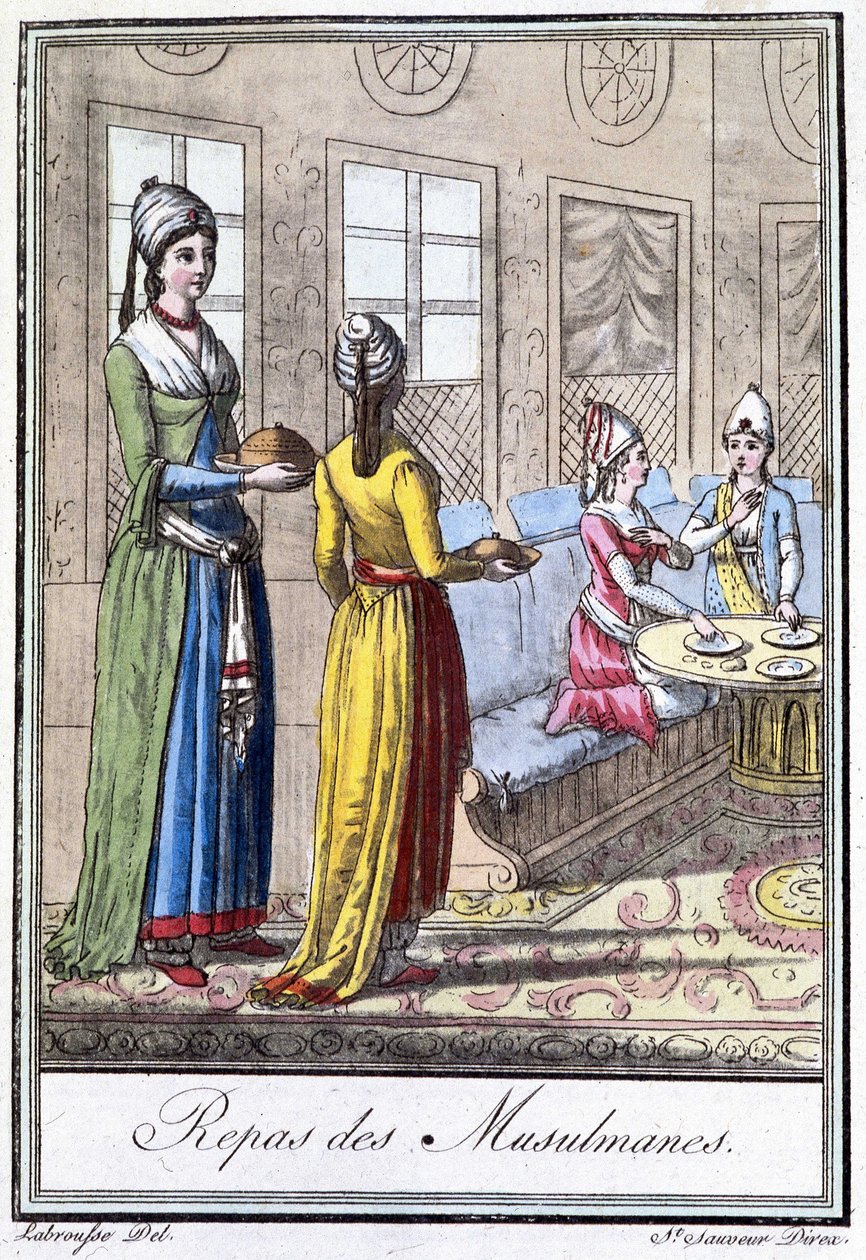 Muslim Meal - v “”Encyklopedie cestování”” od J. Grasset St Sauveur, ed. Deroy, Paříž od L.F. Labrousse