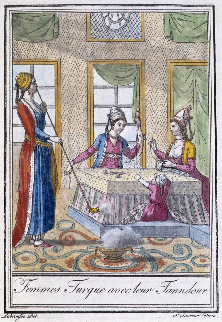 Turecké ženy s jejich tanndourem - v “”Encyklopedie cest”” od J. Grasset St Sauveur, ed. Deroy, Paříž od L.F. Labrousse