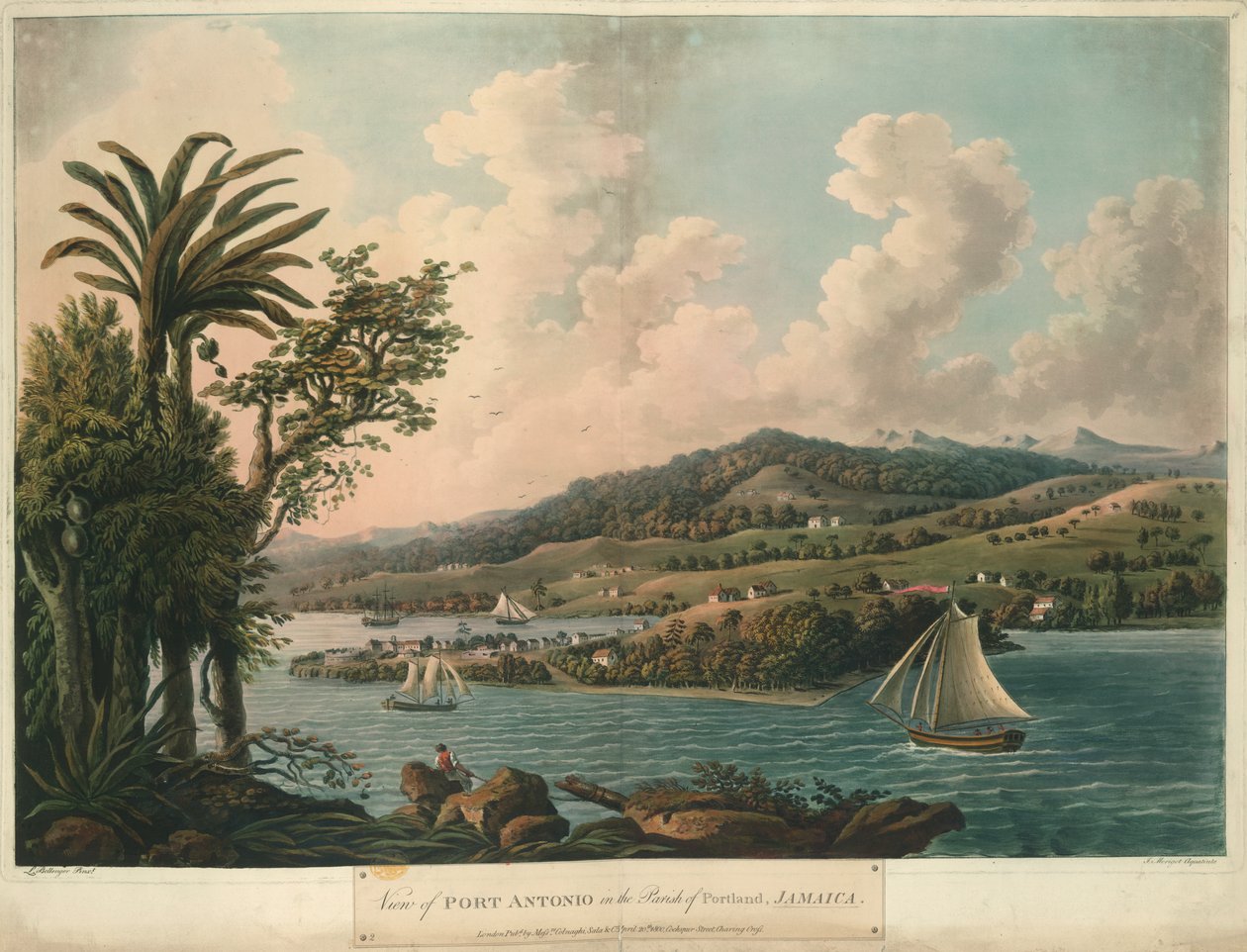 Port Antonio, z Six Views in the Island of Jamajka, litografie I. Merigot od L. (after) Bellenger