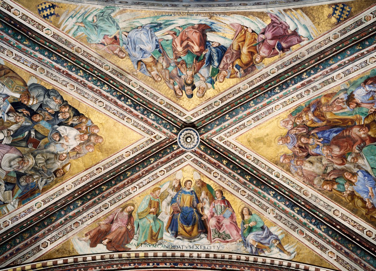 Fresková klenba od Giovanniho da Fiesole známého jako Fra Angelico a Luca Signorelli, kaple Madonna di San Brizio, katedrála v Orvietu. Itálie od L Fra Angelico and Signorelli