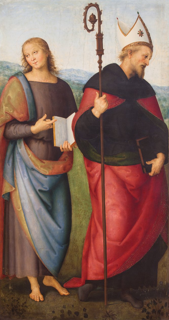 Svatý Jan Evangelista a svatý Augustin, 1502 (olej na plátně) od L. & Perugino P. (c.1450-1523) Signorelli