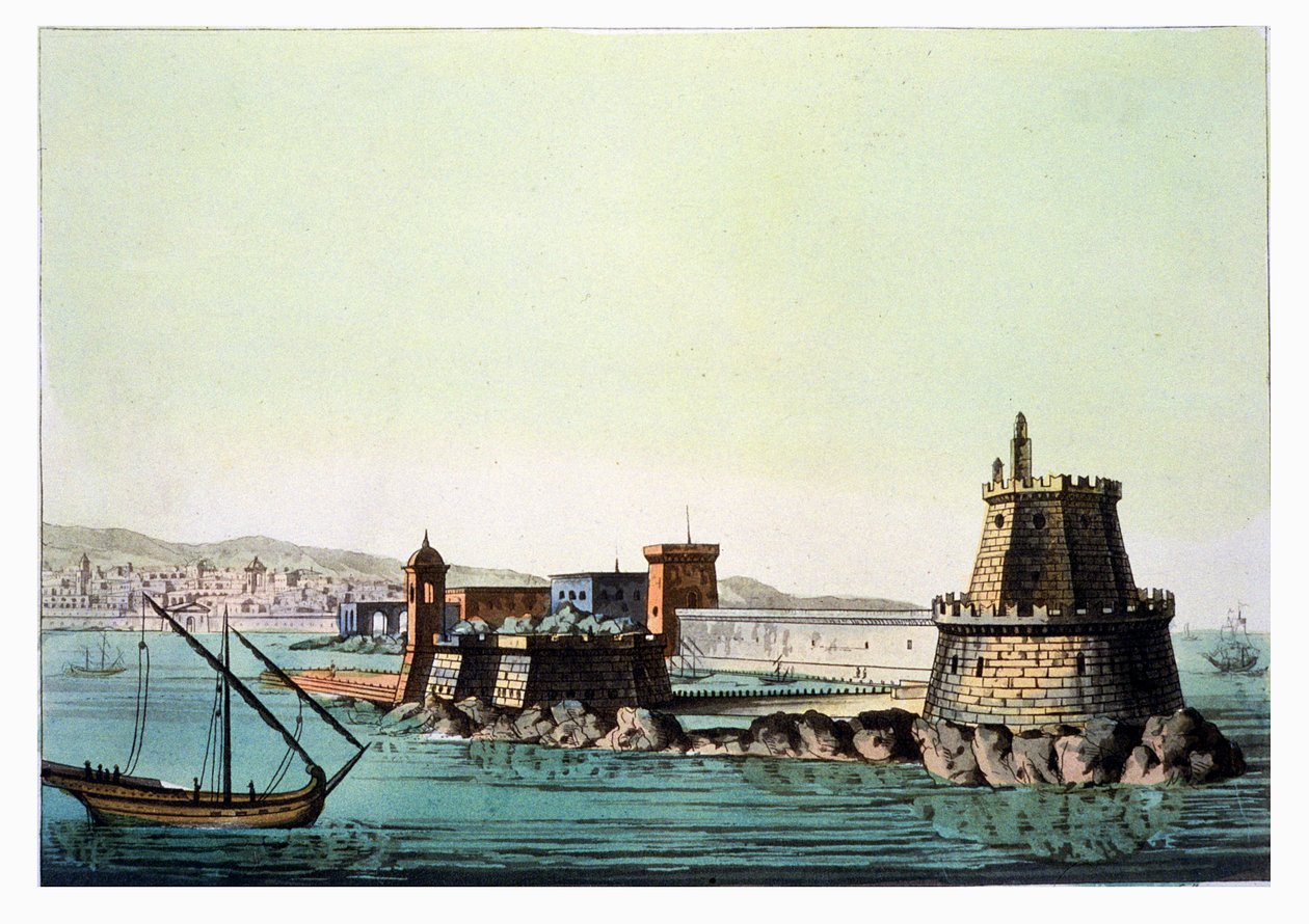 Přístav a krtek v Alžíru, deska 69 z „Le Costume Ancien et Moderne“ od Julese Ferraria, vyryto Gaetanem Zansonem (1771-1816), publikováno kolem 20.–30. od L. Rossi