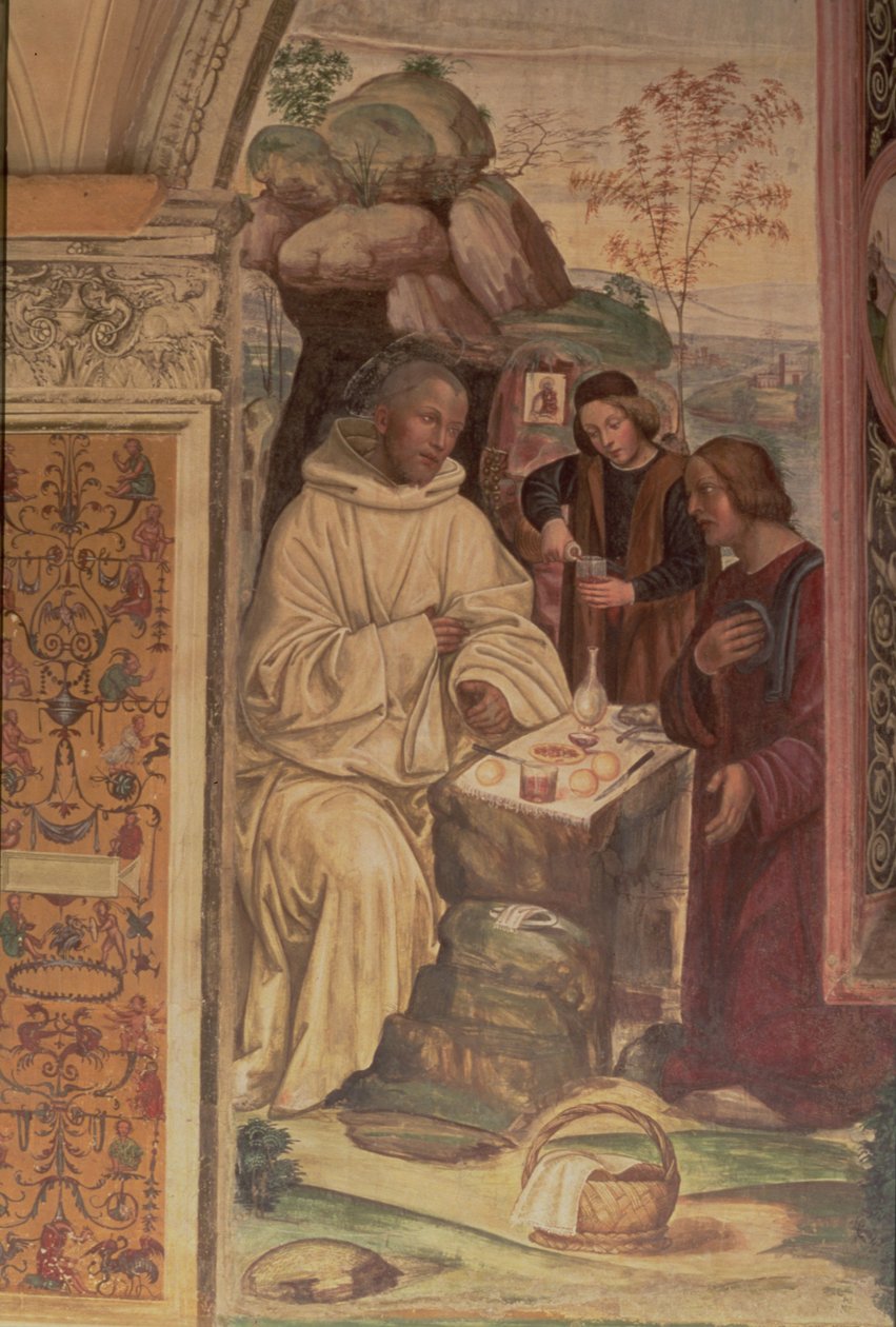 Svatý Benedikt proti krajině, ze života sv. Benedikta (detail) od L. and Sodoma, G. Signorelli