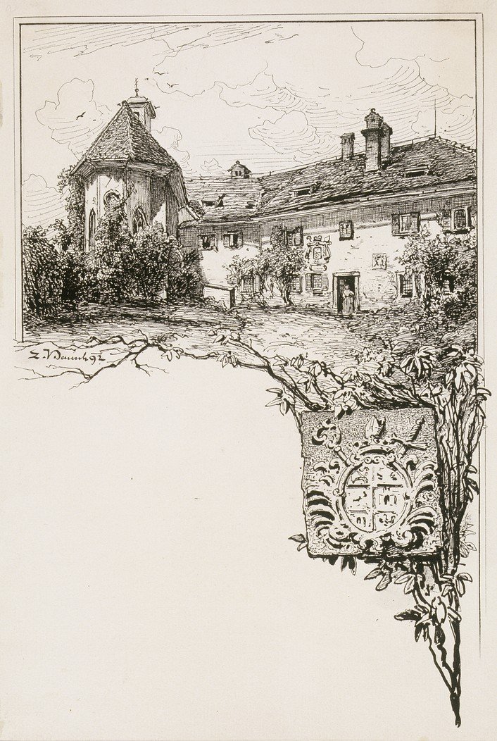Bledský hrad s erbem biskupa od Ladislav Benesch