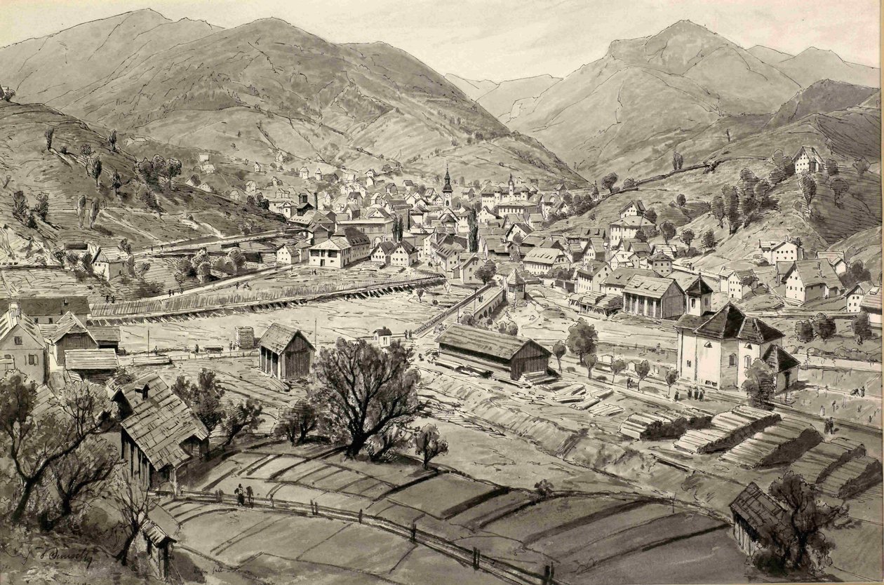 Pohled na Idrija a Idrijca s hráběmi od Ladislav Benesch
