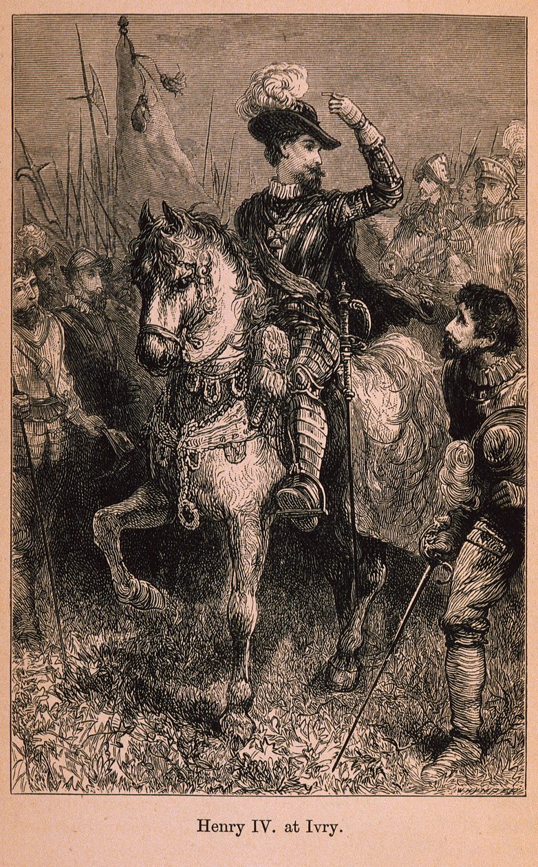 Jindřich IV (1553-1610) v Ivry, ilustrace z knihy Little Arthurs History of France: From Earliest Times to Fall of the Second Empire publikovaná v roce 1899 od Lady M. Chalcott