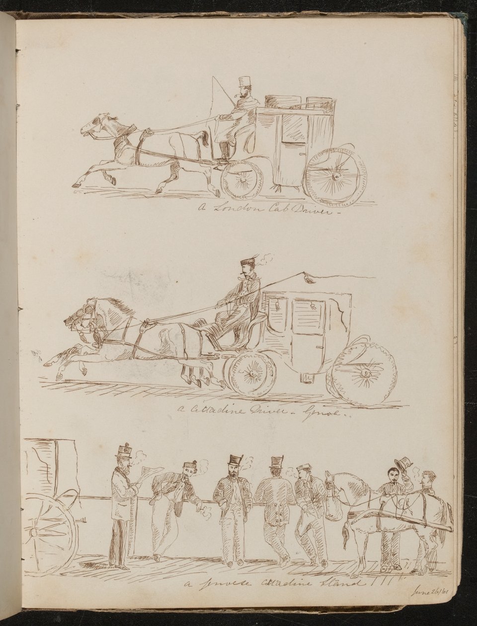Studie „londýnského taxikáře“, „řidiče Cittadine – Janov“ a „janovského stánku Cittadine“, ze dne „26. června 2061“ od Lady Butler