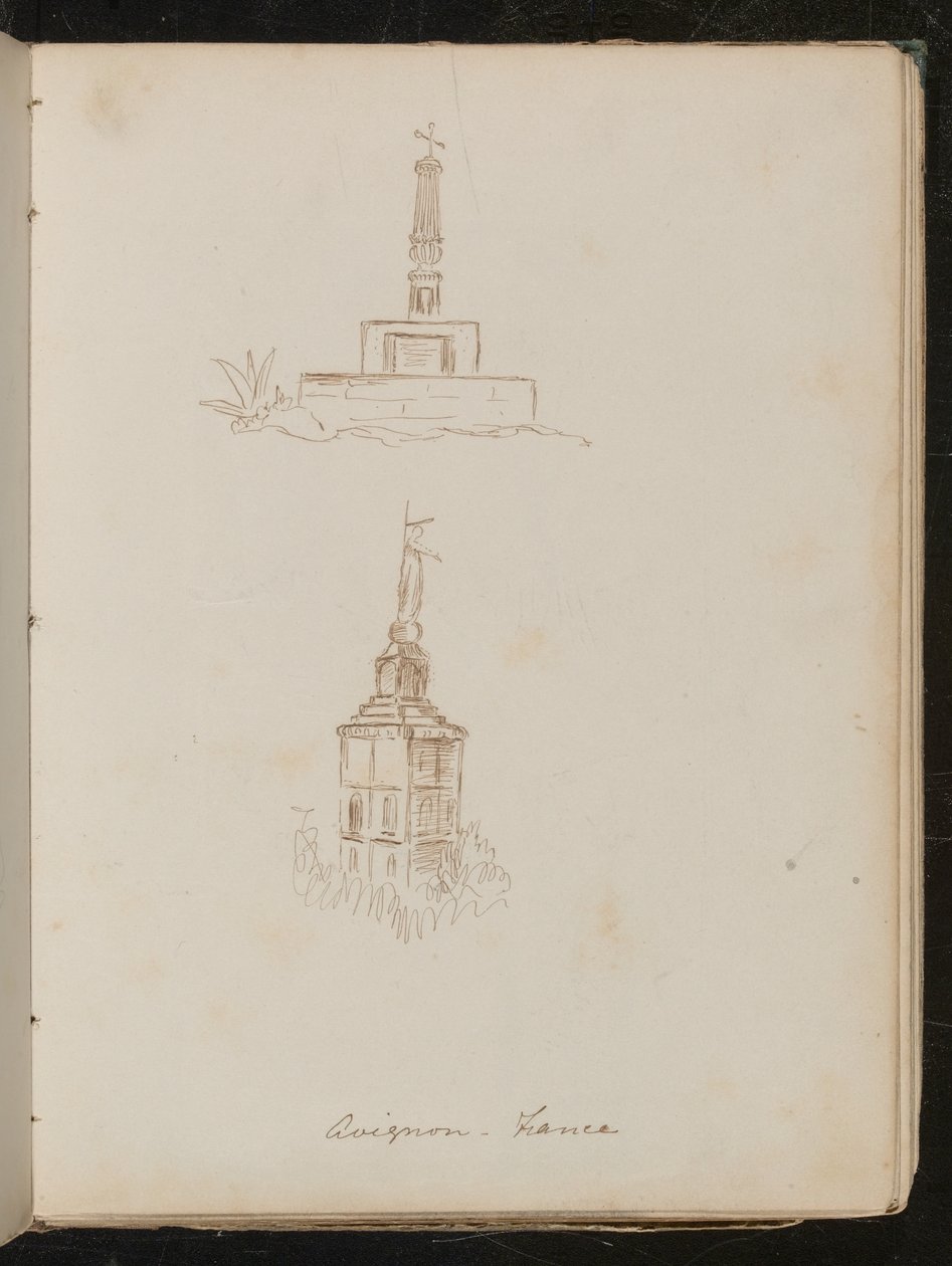 Dvě architektonické studie památek, umístění označené jako "avignon - Francie" od Lady Butler
