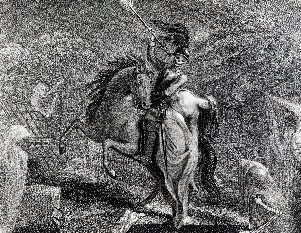 Lenore na koni se smrtí, ilustrace k básni Lenore od Gottfrieda Augusta Burgera (1747-1794), kresba Diany Beauclerk (1734-1808) pro vydání z roku 1796 vydané Harding Pall Mall od Lady Diana Beauclerk
