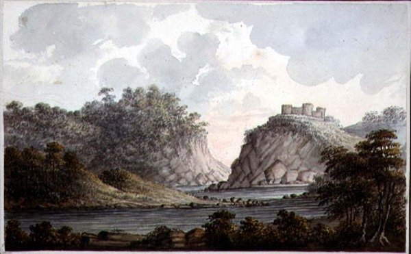 Krajina se zříceninou hradu, cca 1825 (akvarel na papíře) od Lady Egerton