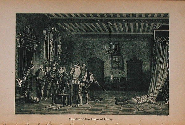 Vražda vévody z Guise (1549-88) ilustrace z knihy Little Arthurs Historie Francie: Od nejstarších dob do pádu Druhého císařství publikovaná v roce 1899 od Lady M. Chalcott