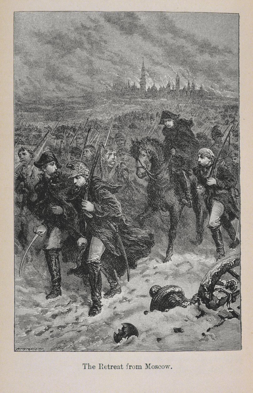 Ústup z Moskvy, ilustrace z „Dějiny Francie Malého Artuše: Od nejstarších dob do pádu 2. říše“, vydáno 1899 od Lady M. Chalcott