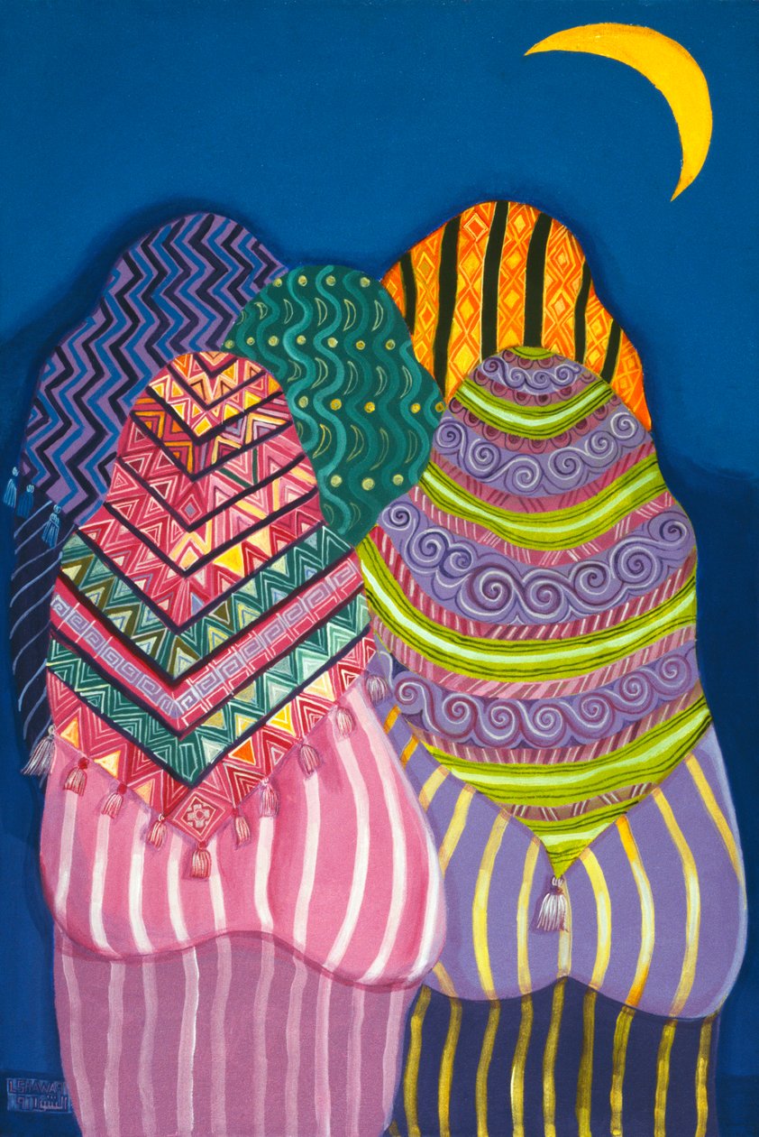 Bottoms in the Moonlight, 1990 (akryl na plátně) od Laila Shawa