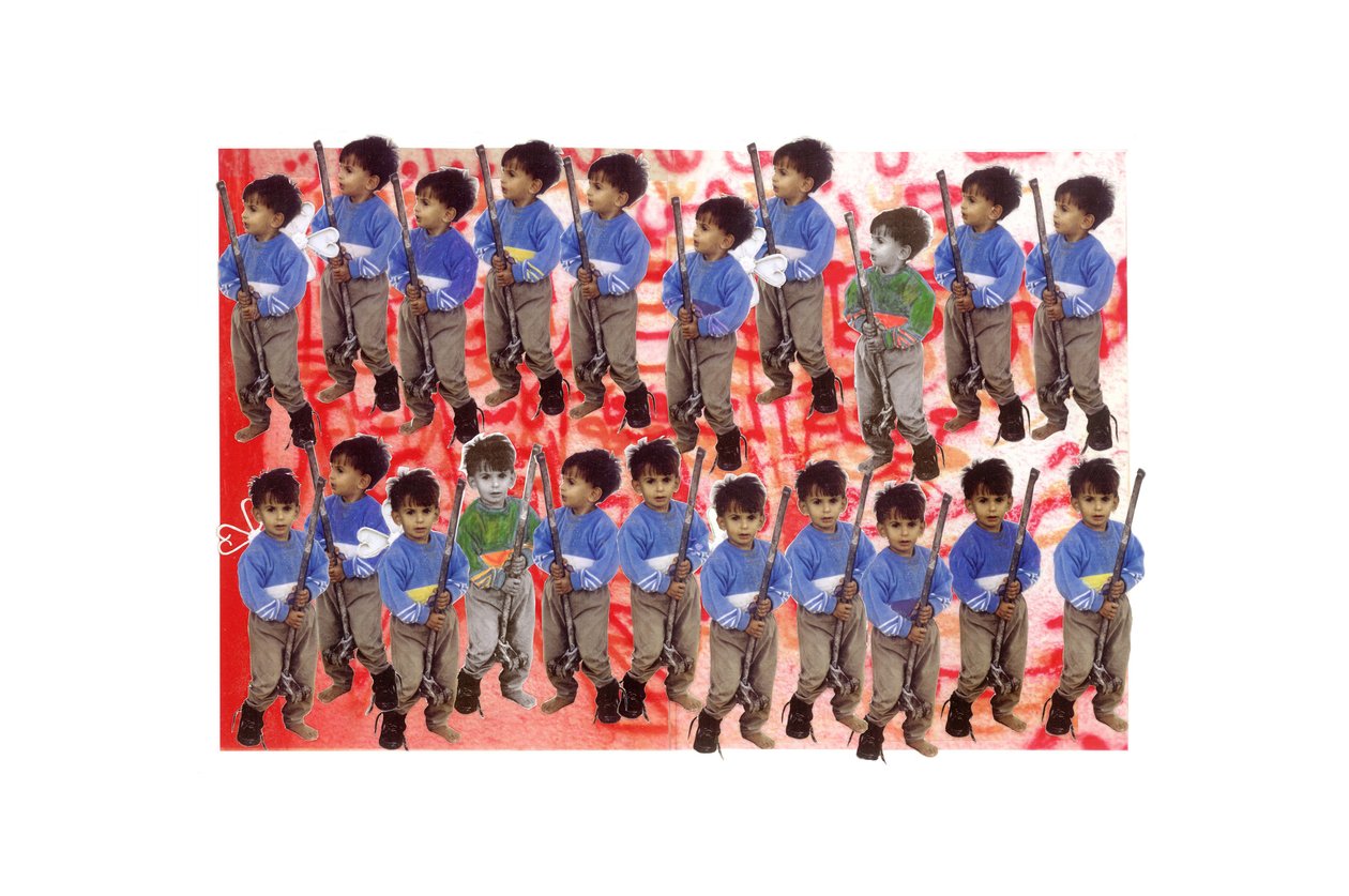 Boy Soldiers, 2005-06 (koláž a acetát na papíře) od Laila Shawa