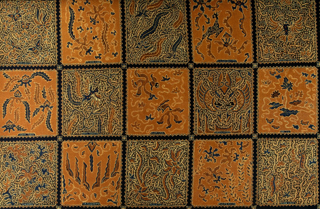 Batika s tradičním károvaným vzorem, Surakarta, Java, Indonésie, detaily od Amadeo (after) Modigliani