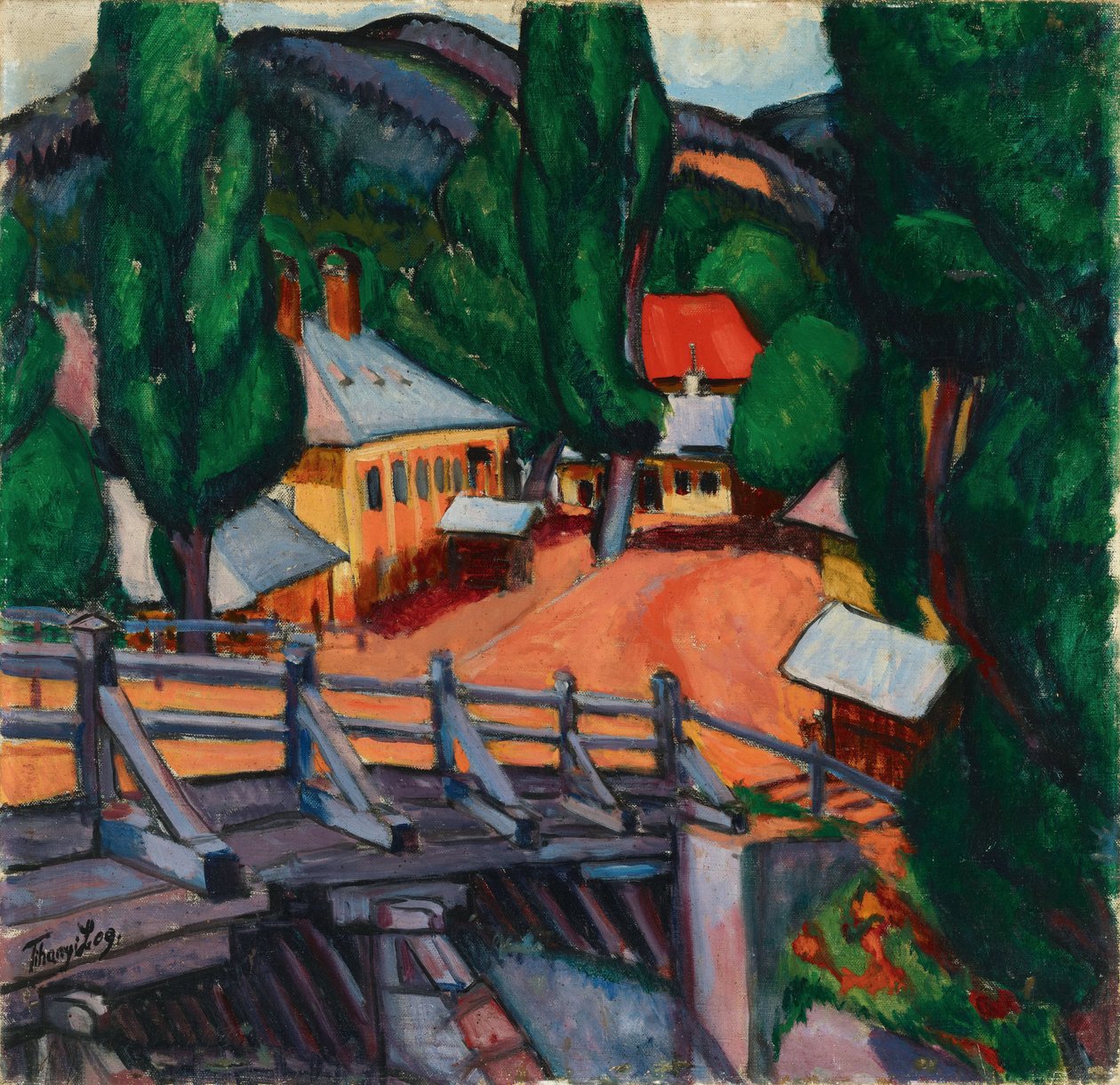 Paysage avec un pont - Krajina s mostem, Tihanyi, Lajos (1885-1938). Olej na plátně od Lajos Tihanyi
