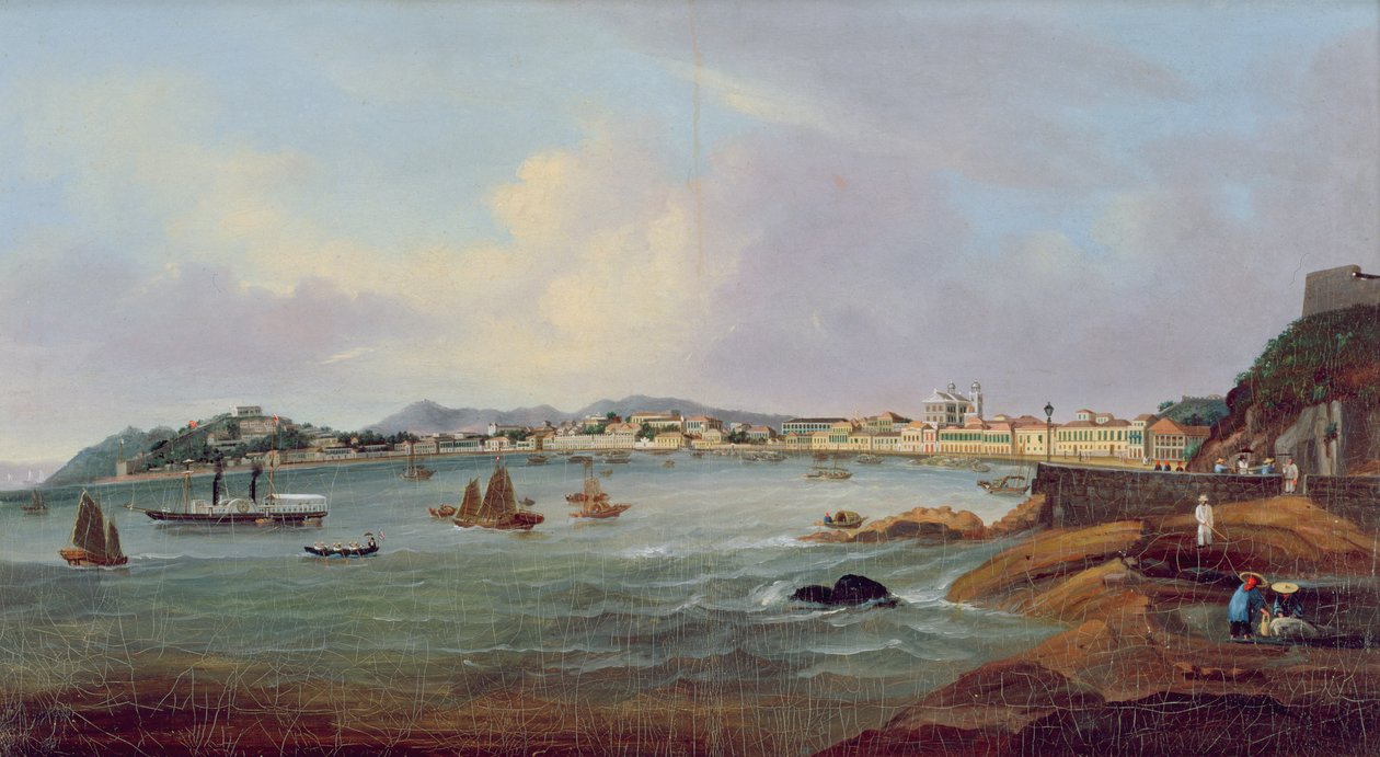 Přístav v Macau, Čína, kolem roku 1855 (olej na plátně) od Lam Qua (attr. to)