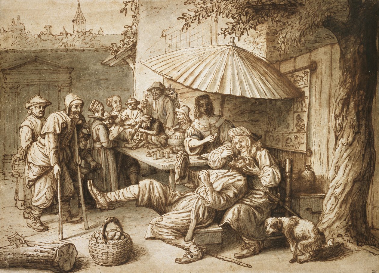 Zubař, 17. století (pero a inkoust a mytí na papíře) od Lambert Doomer