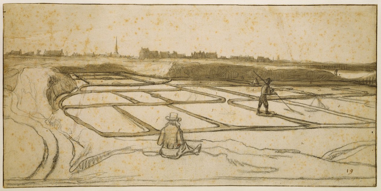 Těžba soli v Le Croisic, 1645 (křída, pero a štětec na papíře) od Lambert Doomer