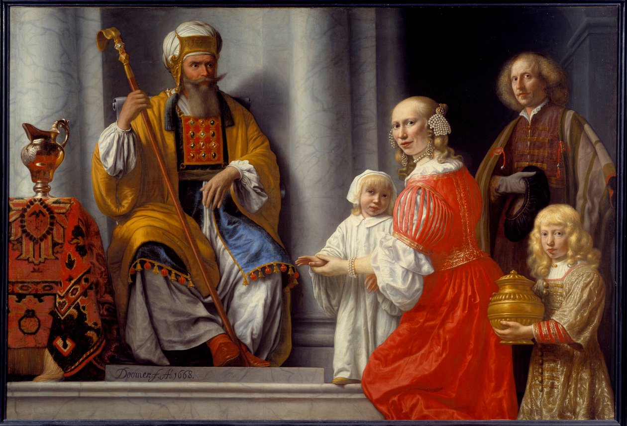 Prorokyně Anne (Hannah) přivádí svého syna Samuela k veleknězi Elimu (Heli), aby poděkoval pánovi za uzdravení ze sterilitidy Obraz od Lamberta Doomera (1624-1700) od Lambert Doomer