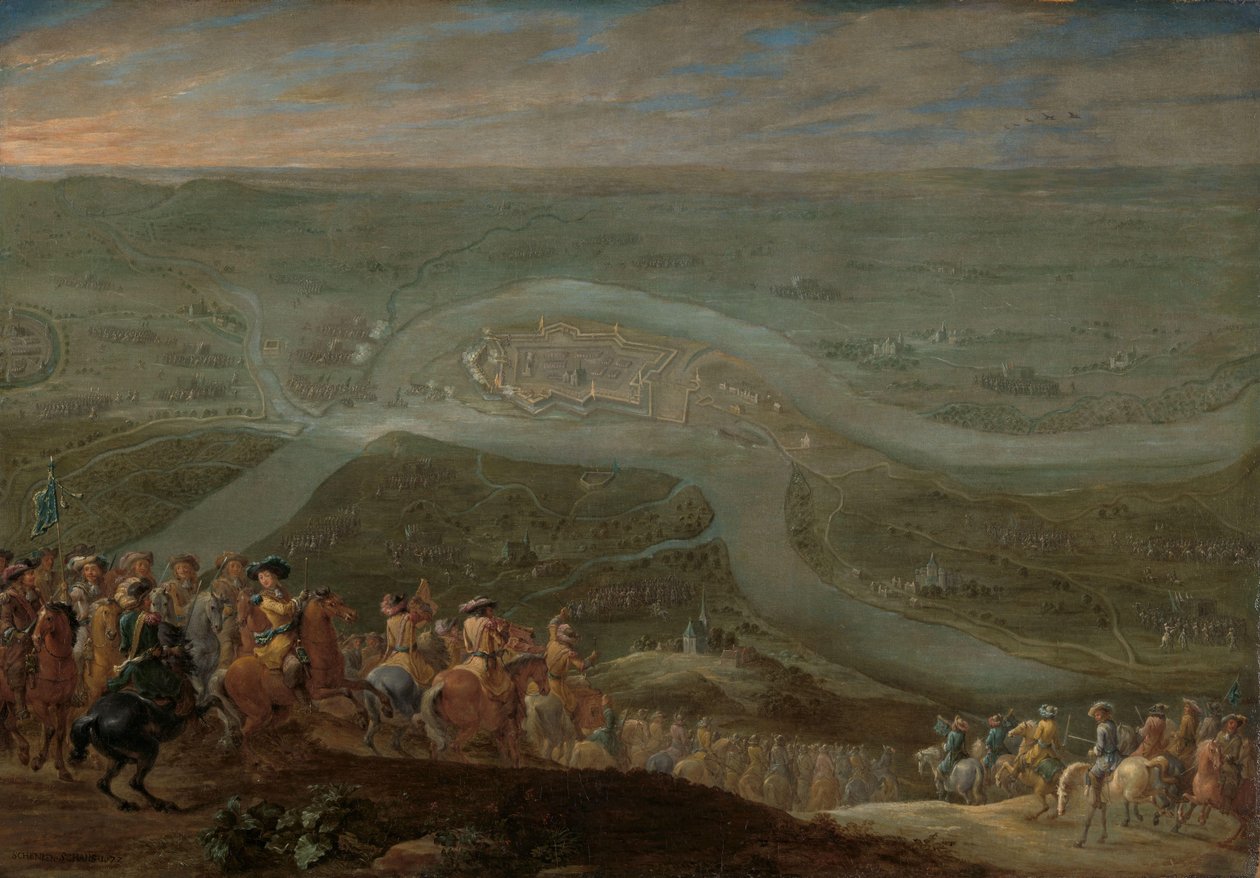 Král Ludvík XIV. a jeho doprovod při obléhání Schenkenschans, 1672 od Lambert de Hondt (II)