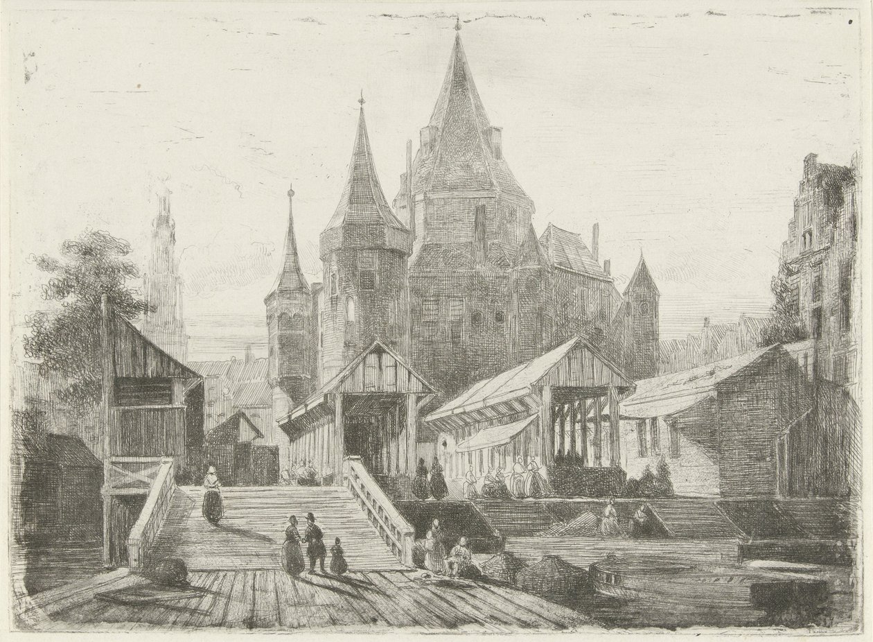 Pohled na Nieuwmarkt v Amsterdamu od Lambertus  Hardenberg
