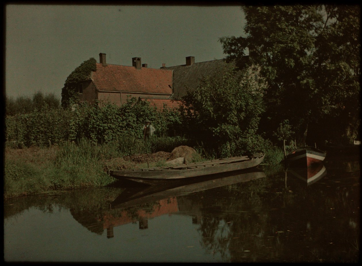 Blikkenburgervaart, Zeist, s loděmi a farmou (a možná Willem Emelaar Sr) od Lambertus Hendrik van Berk