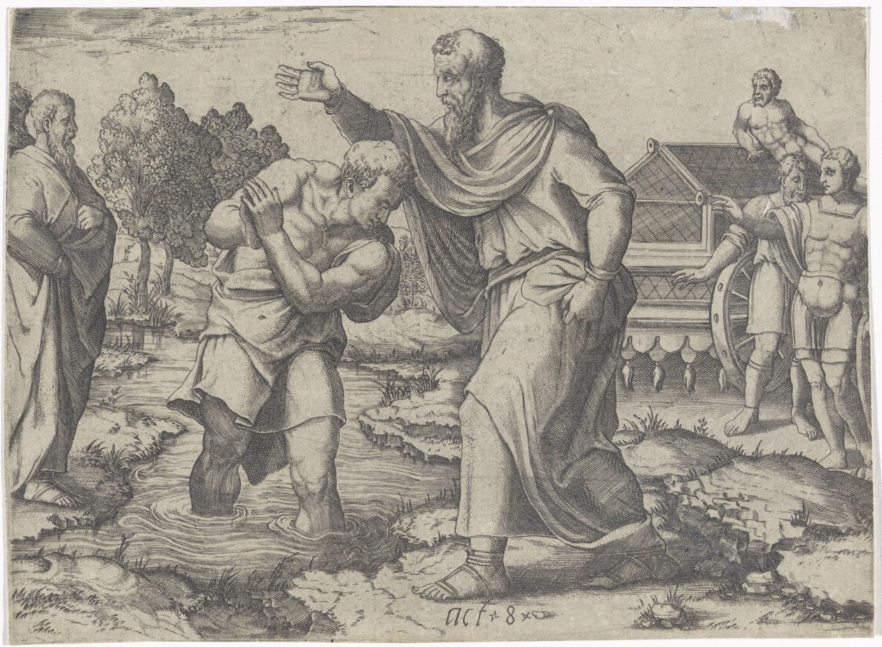 Filipem křest etiopského eunucha Scény z knihy Skutků (název série) od Lambertus Suavius (attributed to)