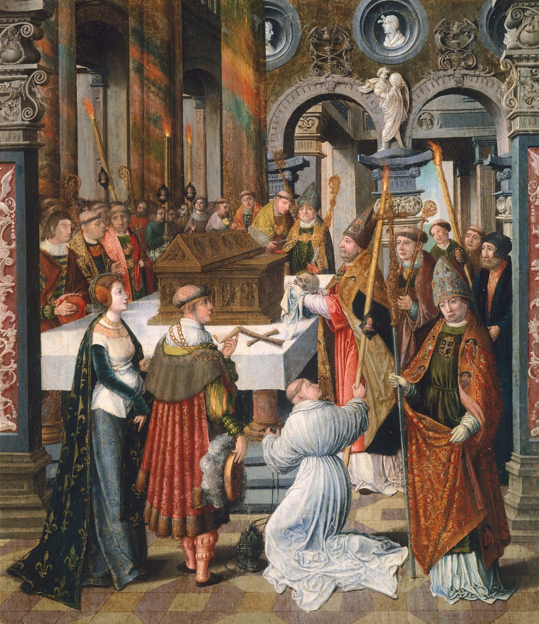 Mše, detail z Legendy o svatém Bertinovi, Lancelot Blondeel (1488-1581), panel od Lancelot Blondeel