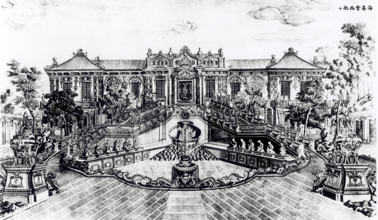 Palác klidu moře a vodní hodiny, zahrada Yuan Ming Yuan, Peking, 1783-86 (viz také 173899) od Lang Shining