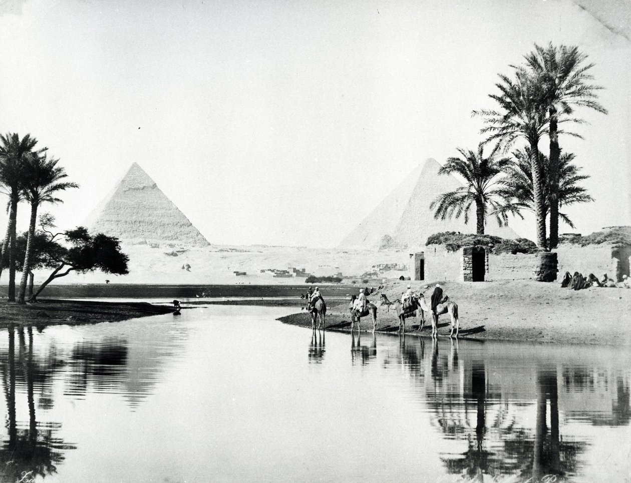 Chufaovy a Chafreovy pyramidy z nilských záplav, cca 1880 od Langaki