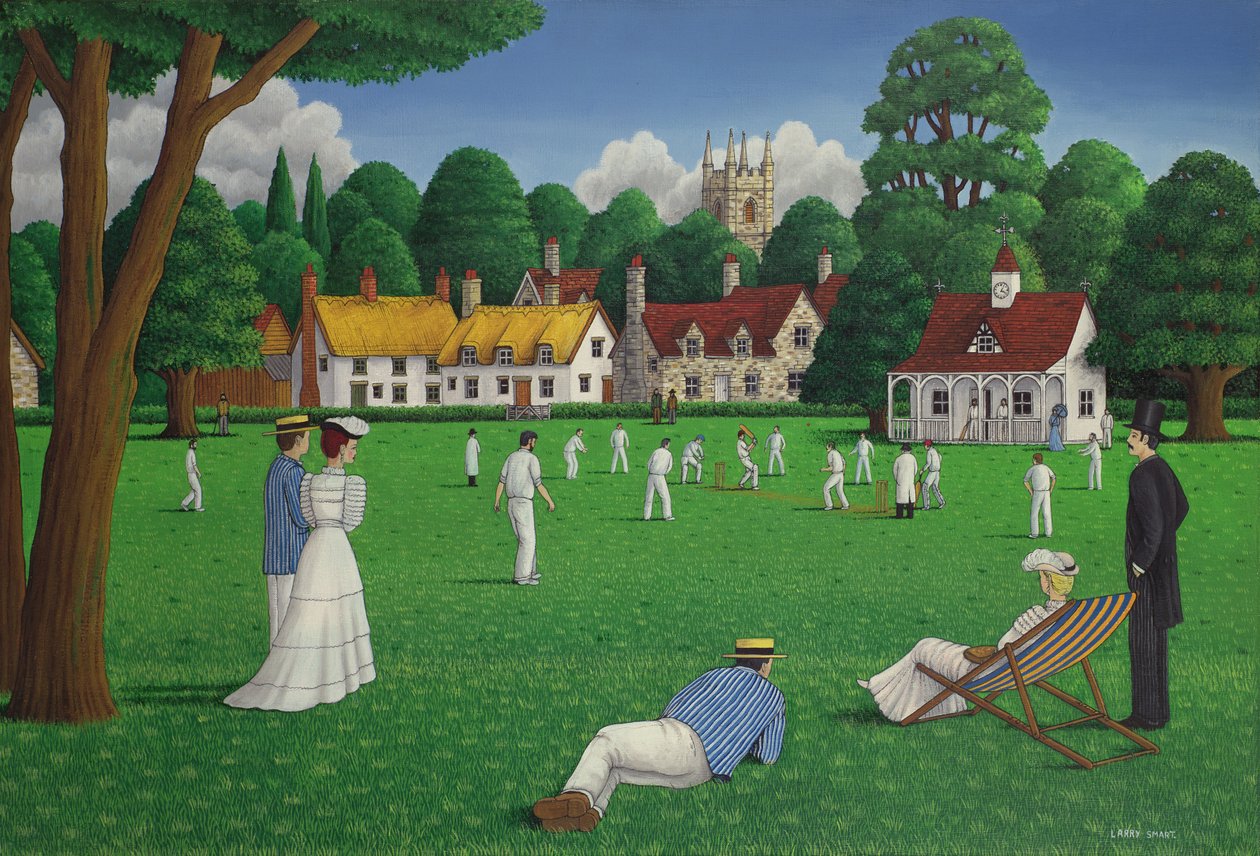 Edwardian Cricket, 1986 (akryl na plátně) od Larry Smart