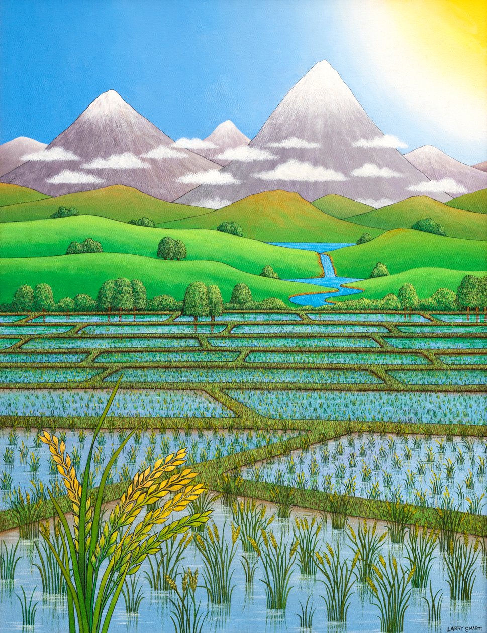 Japan Rice Paddy Field, 1997 (akryl) od Larry Smart