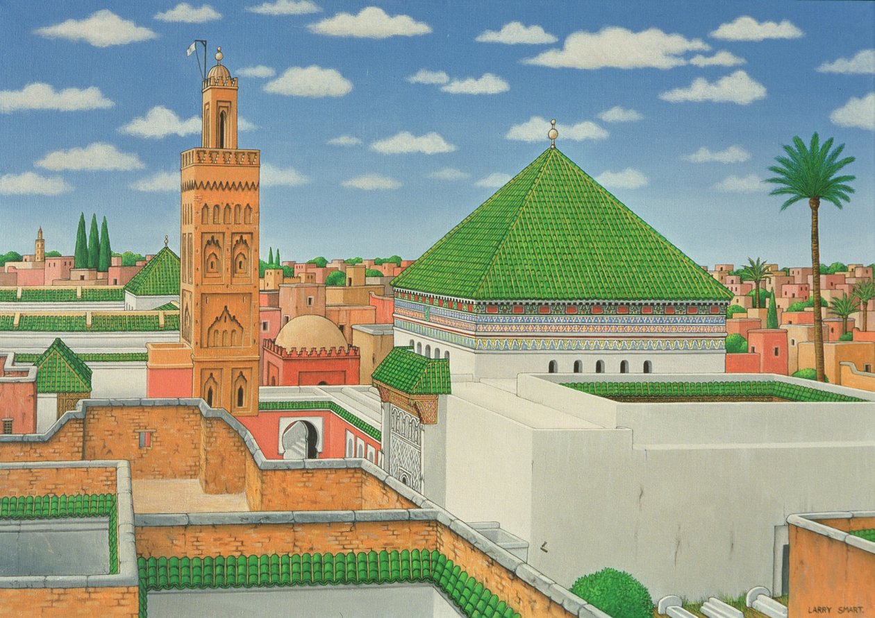 Rooftops, Marrakech, 1998 (akryl na plátně) od Larry Smart