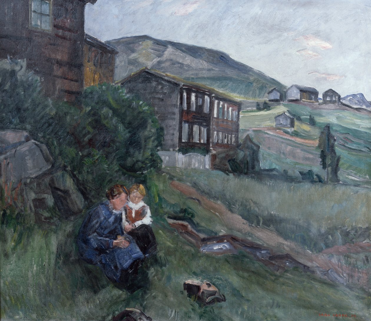 Od Gudbrandsdalen, žena a dítě v krajině od Lars Jorde