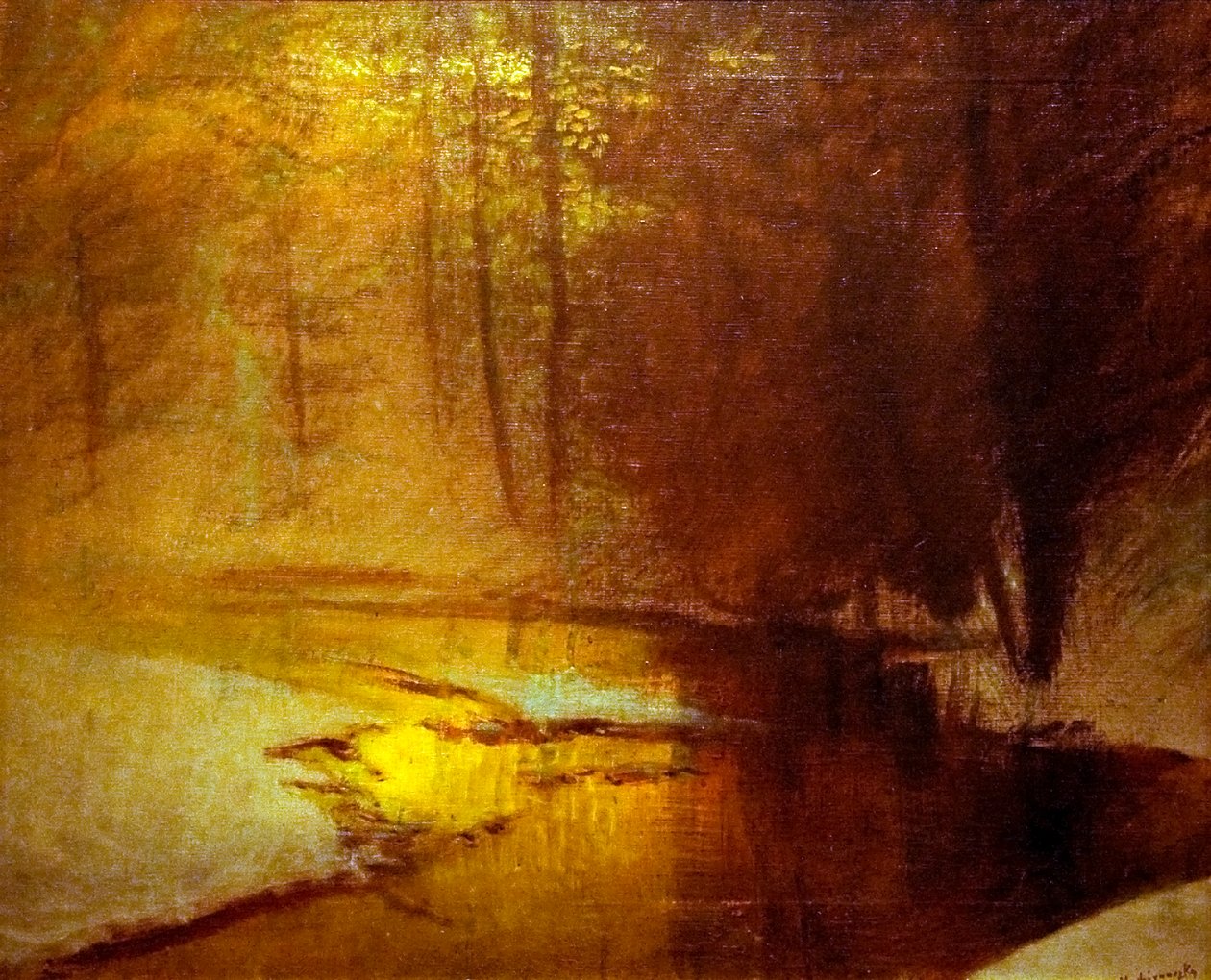 Aranylo fenyek a teli erdobenn Angličtina: Golden_Lights_in_the_Winter_Forestn od Laszlo Mednyanszky