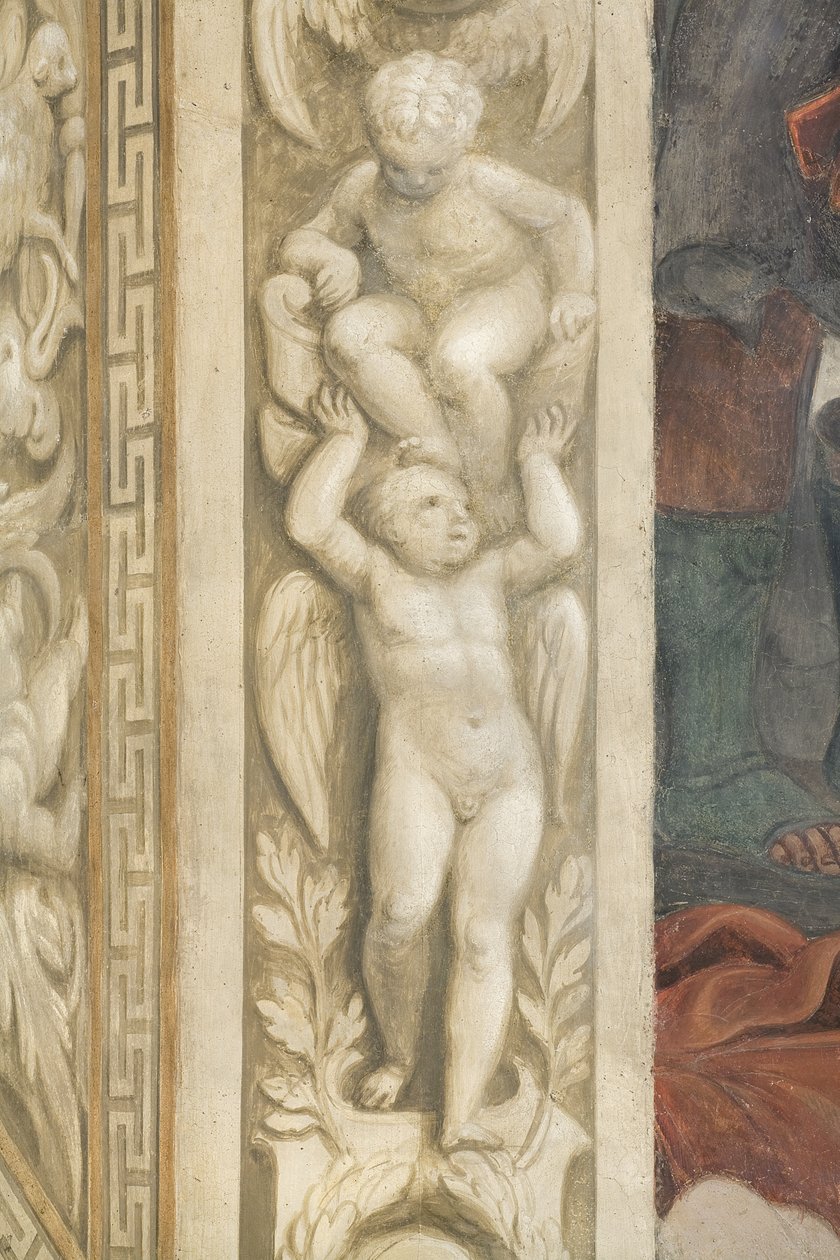 Putti, dekorace kolem oken (freska) od Lattanzio Gambara