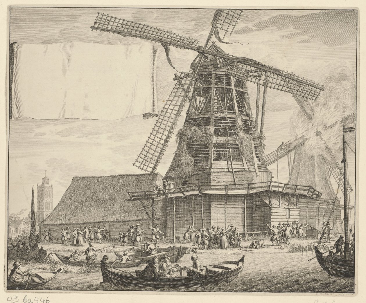 Požár v lisovně oleje De Zeug poblíž Wormeru, 1699 od Laurens Scherm