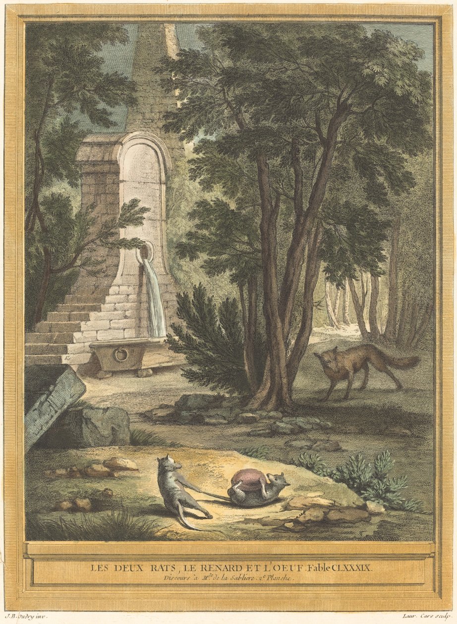 Dvě krysy, liška a vejce od Laurent Cars after Jean Baptiste Oudry