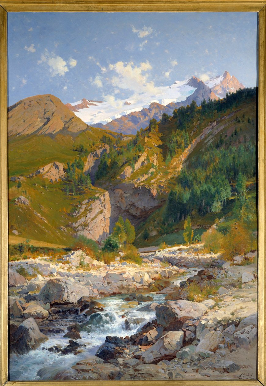 Tok má Chavalchere, ledovec Tabuchet a krajinu pohoří Meije. Obraz Laurenta Guetala (1841-1892) 1888 Grenoble, Musee des Beaux Arts od Laurent Guétal