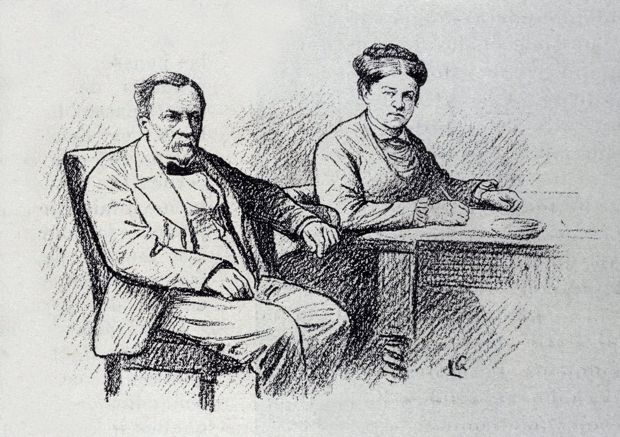 Portrét Louise Pasteura (1822-1895), francouzského chemika a fyzika diktujícího vztah se svou ženou Marie Laurent. Skica Luciena Laurenta-Gsella (Laurent Gsell) (1860-1944). DR od Laurent Lucien Gsell