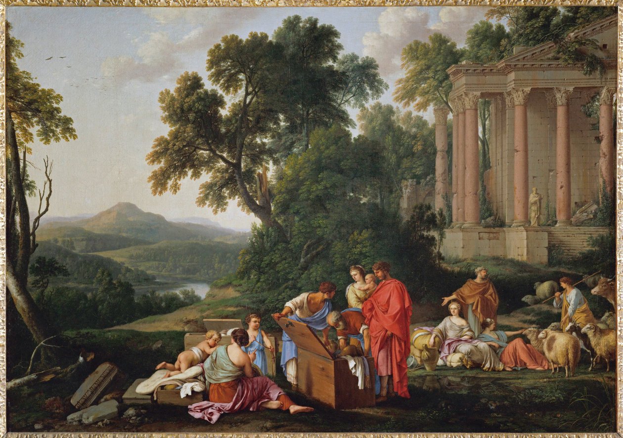 Laban cherchant ses idoles dans les bagages de JacobLaban hledá své modly mezi Jákobovým majetkem... od Laurent de (workshop of) La Hyre